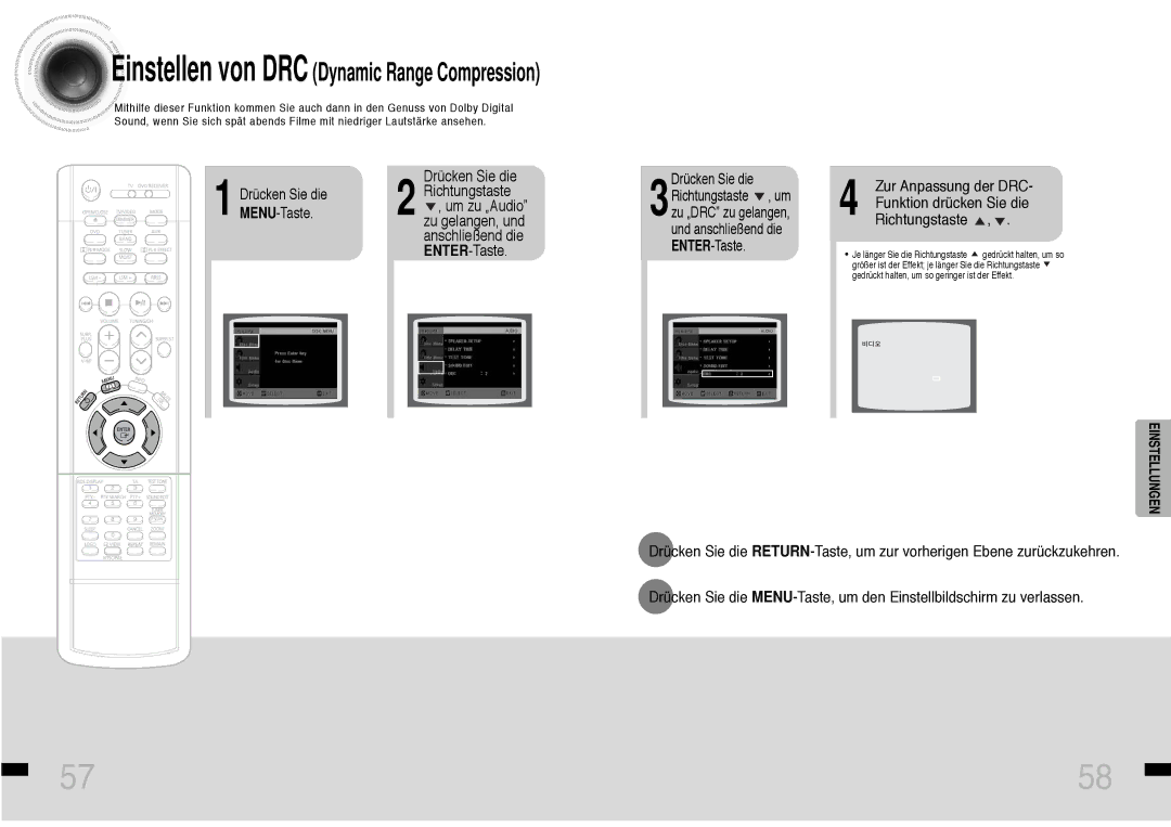 Samsung HTDS460RH/ELS manual Zur Anpassung der DRC, Funktion drücken Sie die 