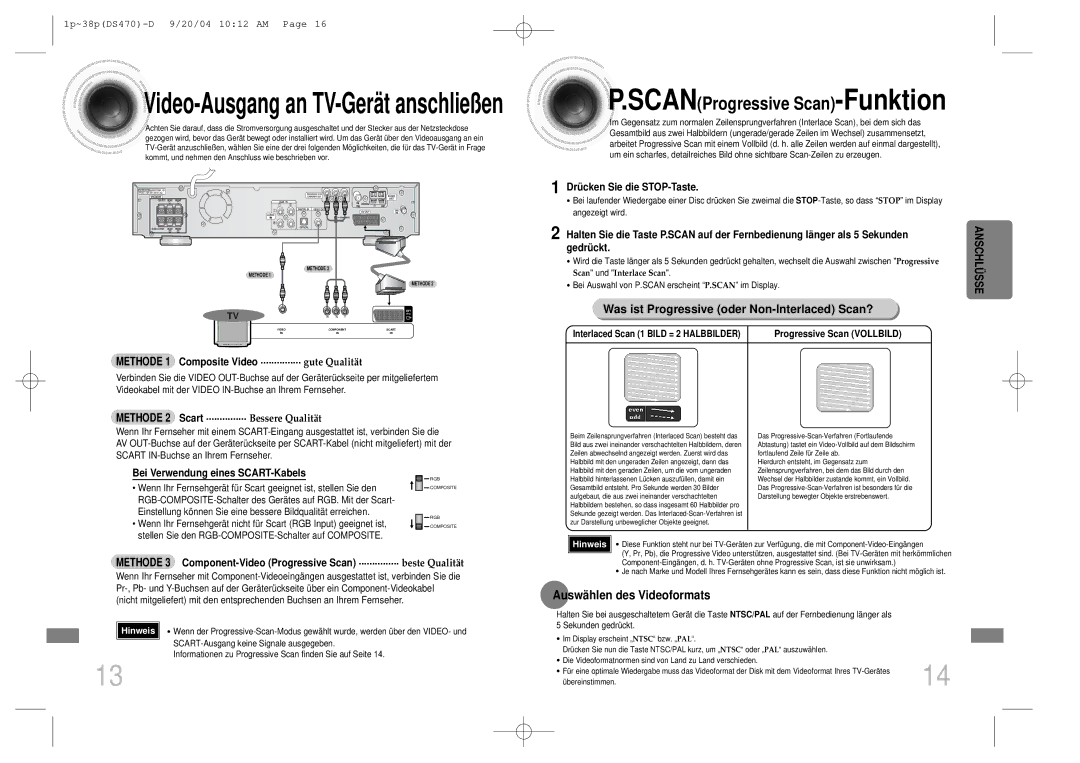 Samsung HTDS470RH/EDC manual Was ist Progressive oder Non-Interlaced Scan?, Auswählen des Videoformats 