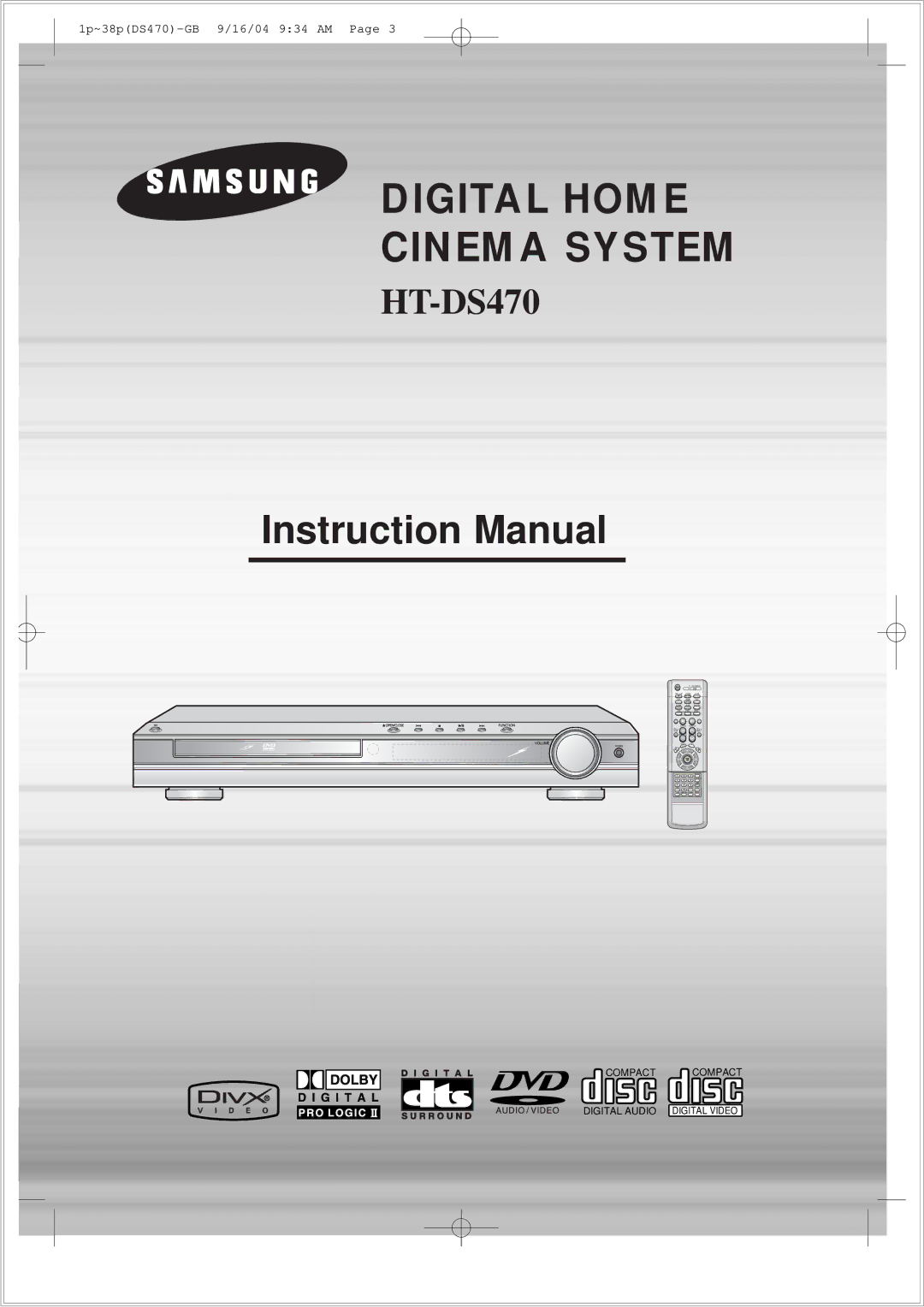 Samsung HTDS470RH/EDC manual Digital Home Cinema System 