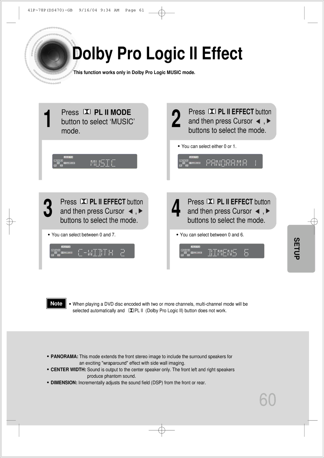 Samsung HTDS470RH/EDC manual Dolby Pro Logic II Effect, Press PL II Mode, Button to select ‘MUSIC’ mode 