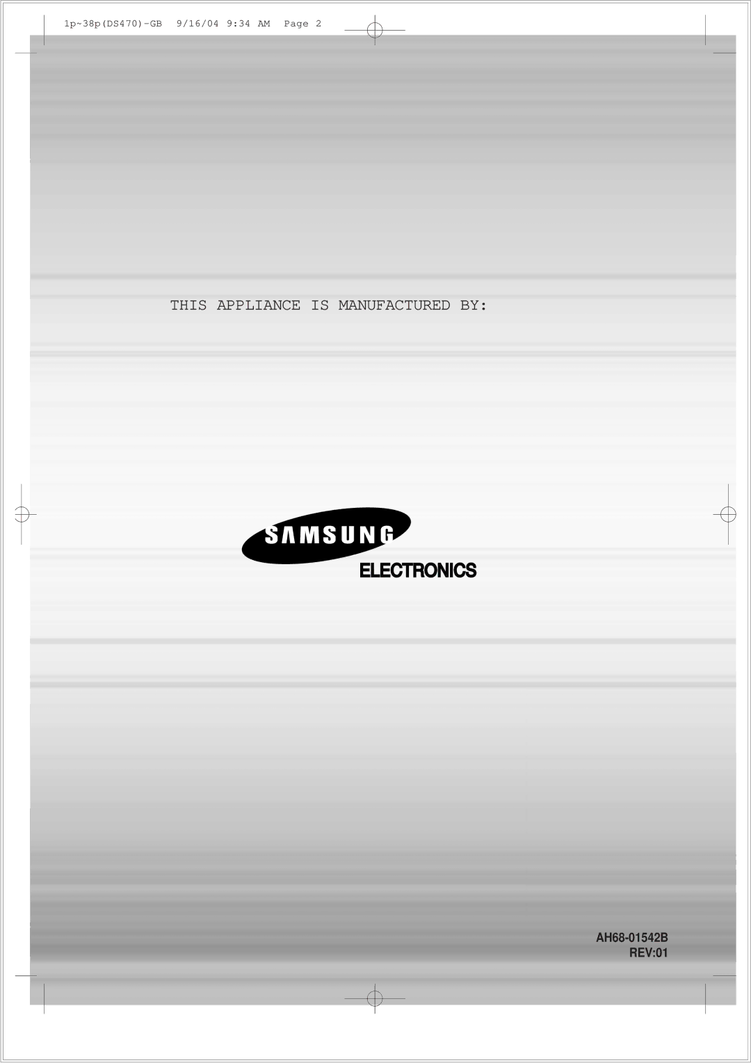 Samsung HTDS470RH/EDC manual This Appliance is Manufactured by 