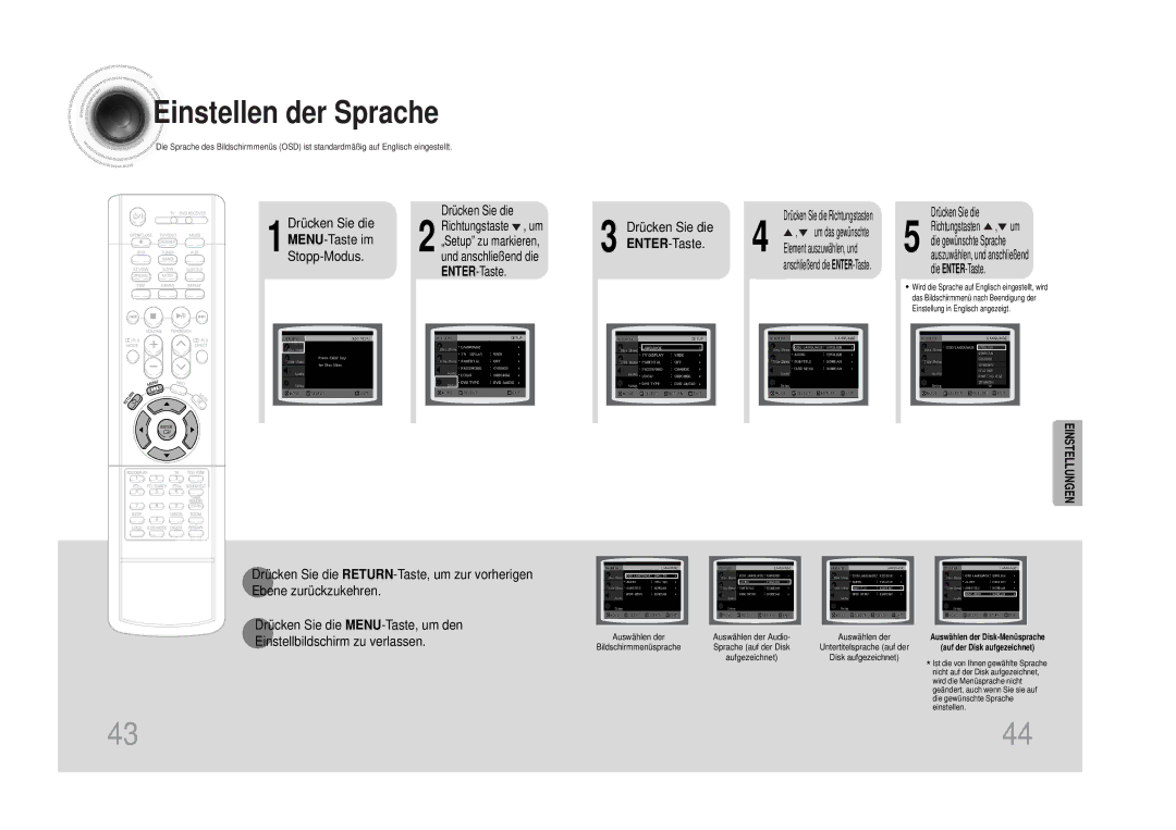 Samsung HTDS490RH/ELS manual Drücken Sie die ENTER-Taste, Auswählen der Auswählen der Audio, Sprache auf der Disk 