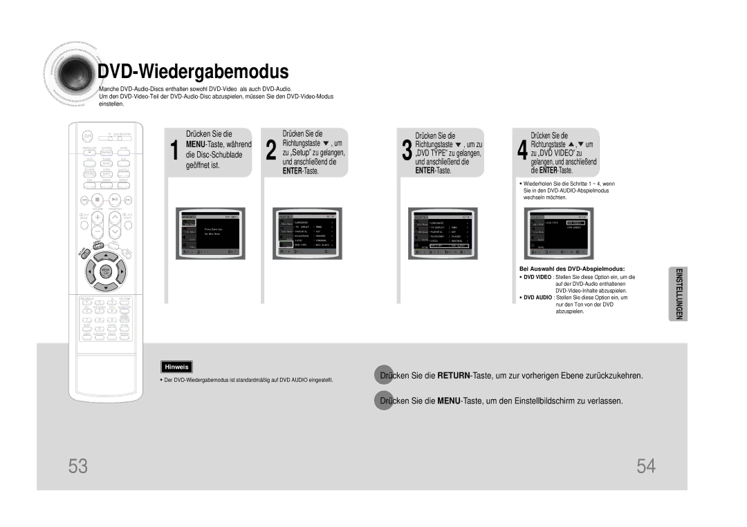 Samsung HTDS490RH/ELS manual MENU-Taste, während, Die Disc-Schublade, Geöffnet ist, Bei Auswahl des DVD-Abspielmodus 