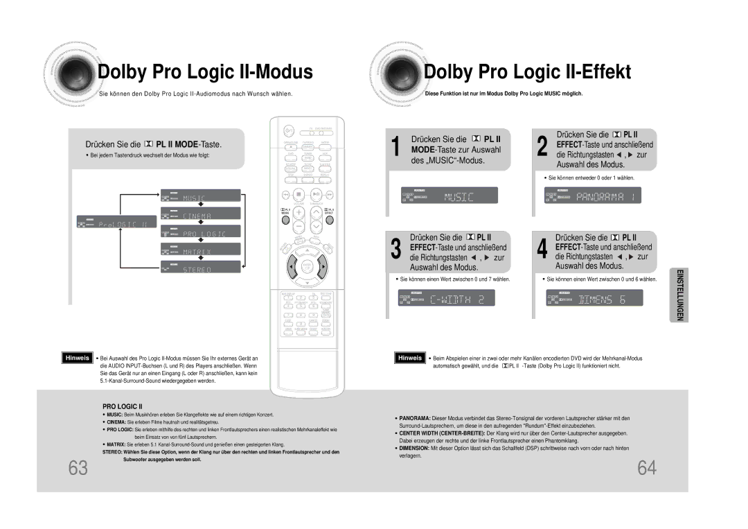 Samsung HTDS490RH/ELS manual Dolby Pro Logic II-Modus, Dolby Pro Logic II-Effekt, Drücken Sie die PL II MODE-Taste, Zur 