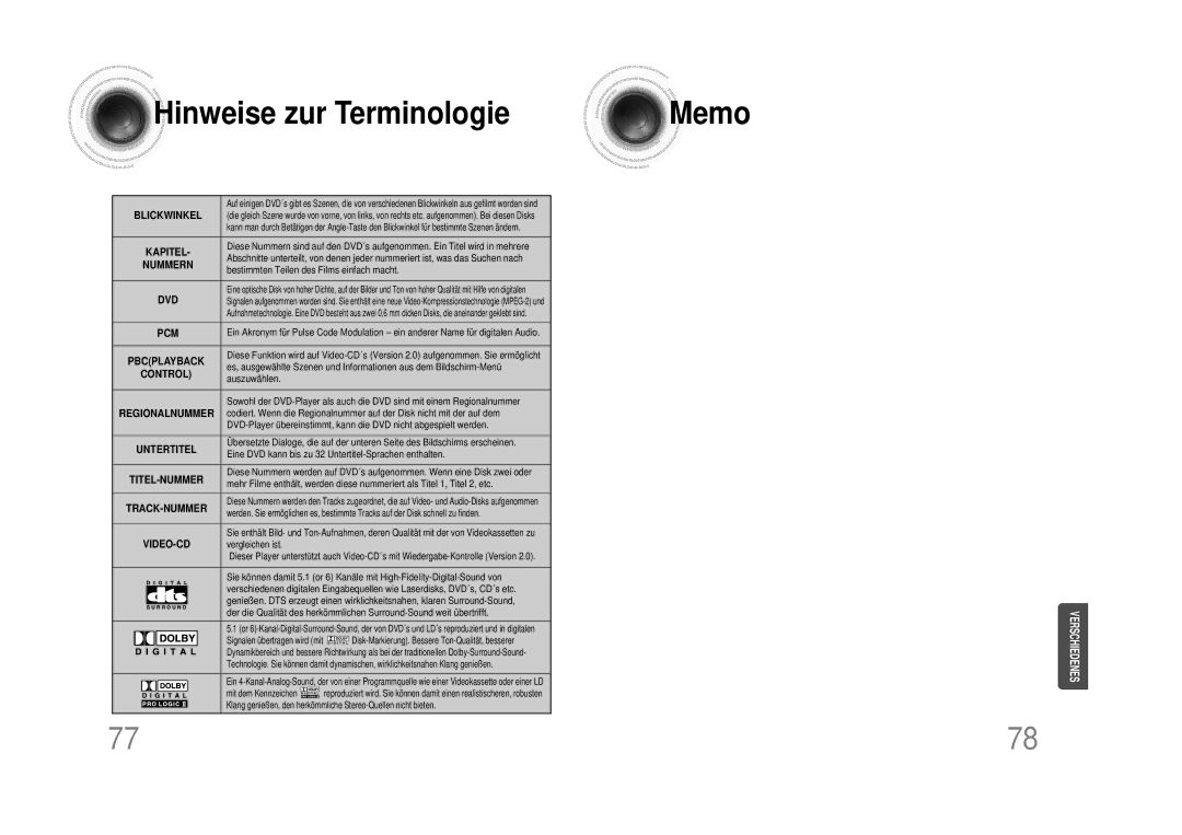 Samsung HTDS490RH/ELS manual Hinweise zur Terminologie, Bestimmten Teilen des Films einfach macht, Mit dem Kennzeichen 