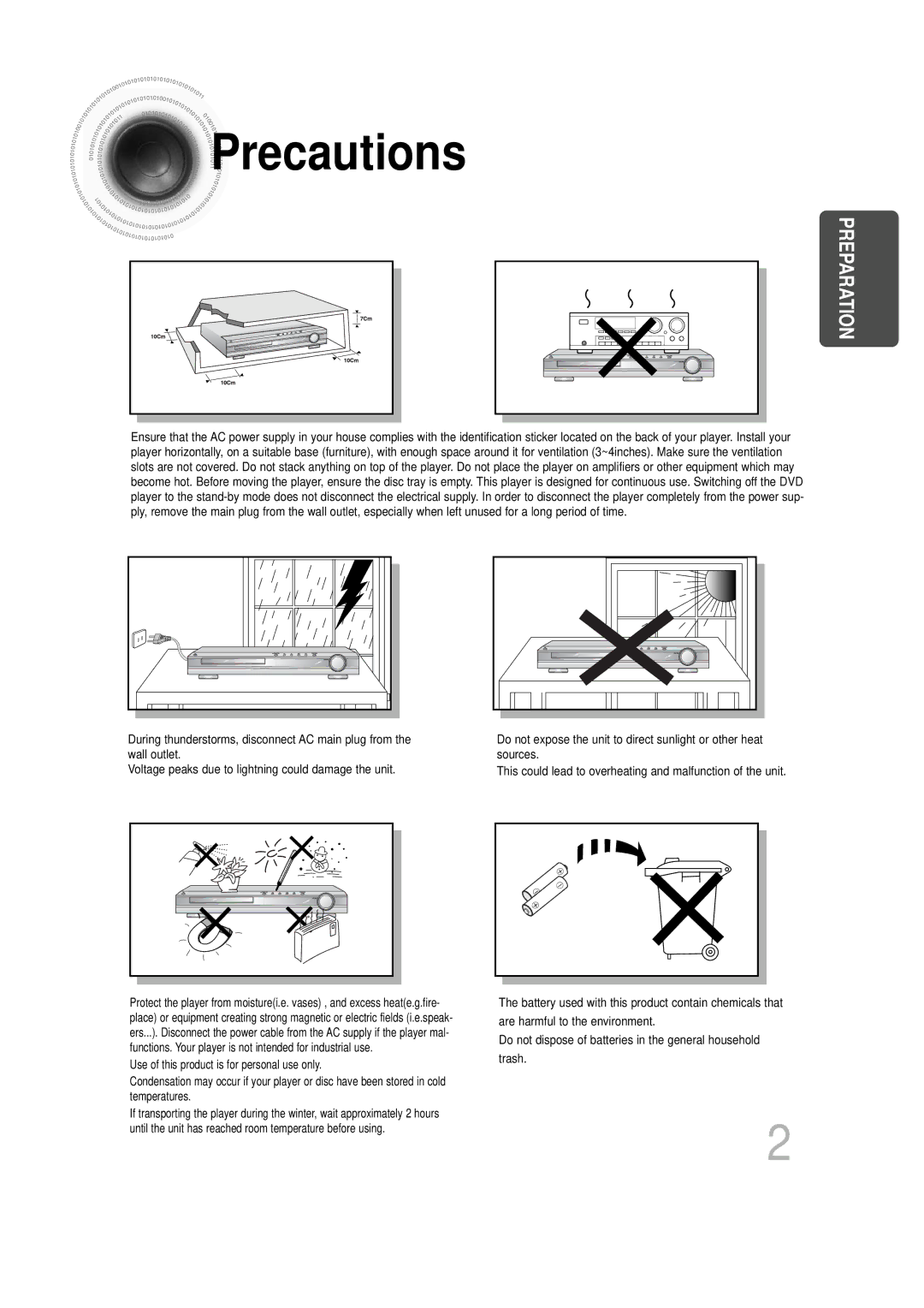 Samsung HTDS490RH/ELS manual Precautions, Preparation 