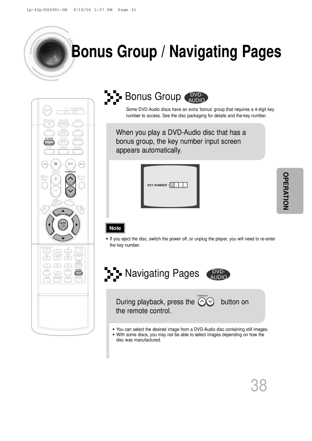 Samsung HTDS490RH/ELS manual Bonus Group / Navigating Pages, Bonus Group DVD 