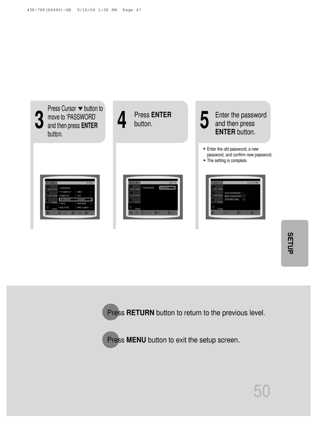 Samsung HTDS490RH/ELS manual Button Enter button, Press Cursor button to, Then press 