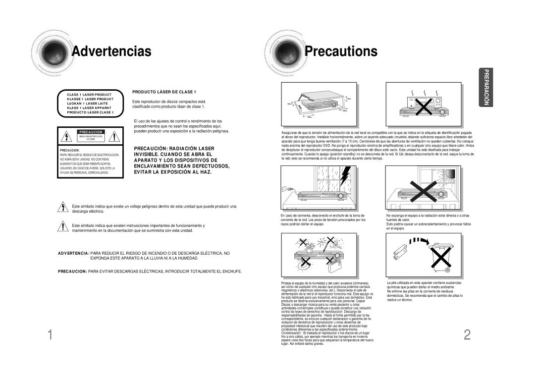 Samsung HTDS490RH/ELS manual Advertencias Precautions, Precaucion 