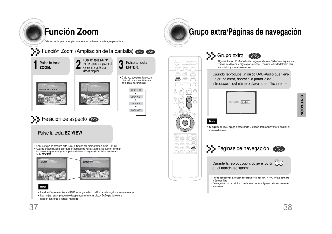 Samsung HTDS490RH/ELS manual Función Zoom, Pulse la tecla Zoom 