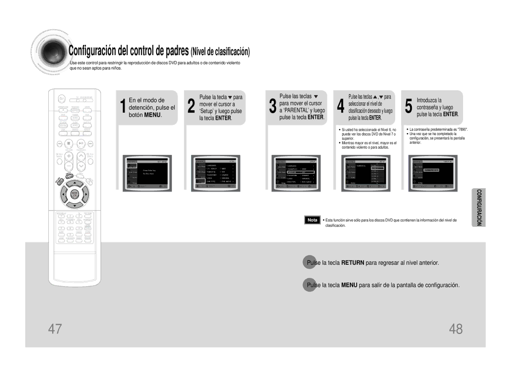 Samsung HTDS490RH/ELS manual El modo de, Detención, pulse el, Botón Menu 