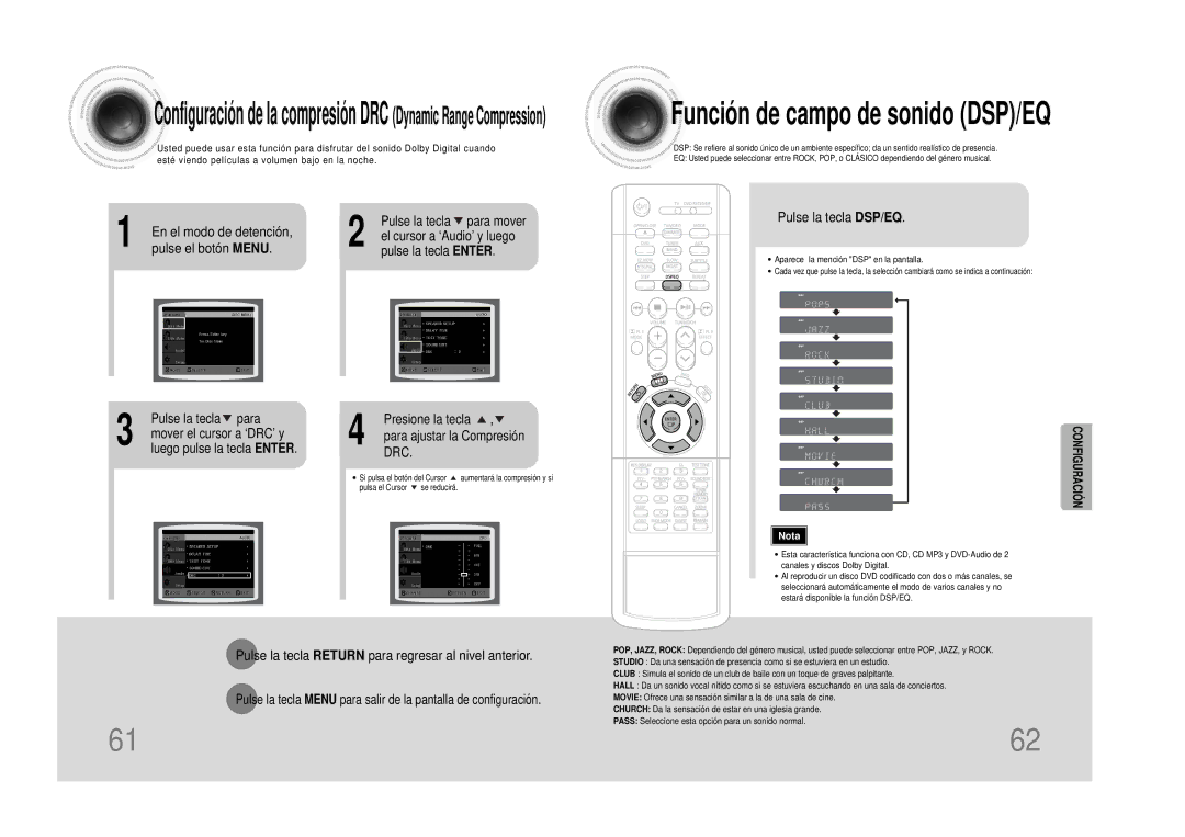 Samsung HTDS490RH/ELS manual El modo de detención, Pulse el botón Menu, Pulse la tecla DSP/EQ 