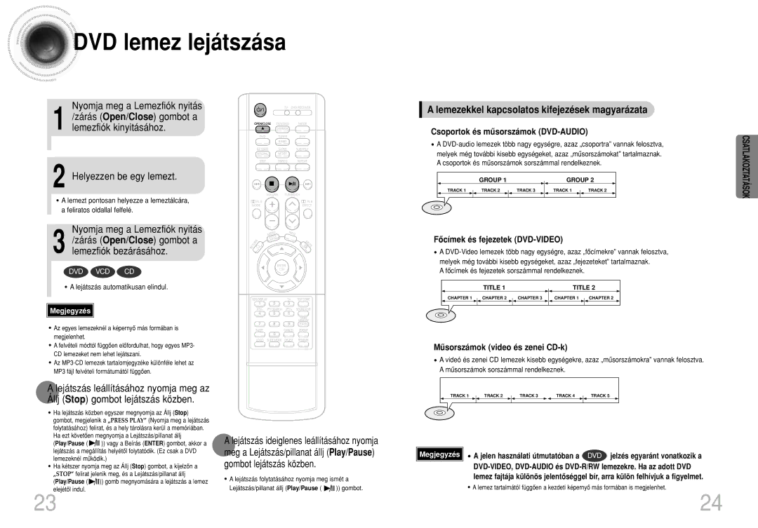 Samsung HTDS490RH/ELS manual DVD lemez lejátszása, Nyomja meg a Lemezfiók nyitás, Helyezzen be egy lemezt 