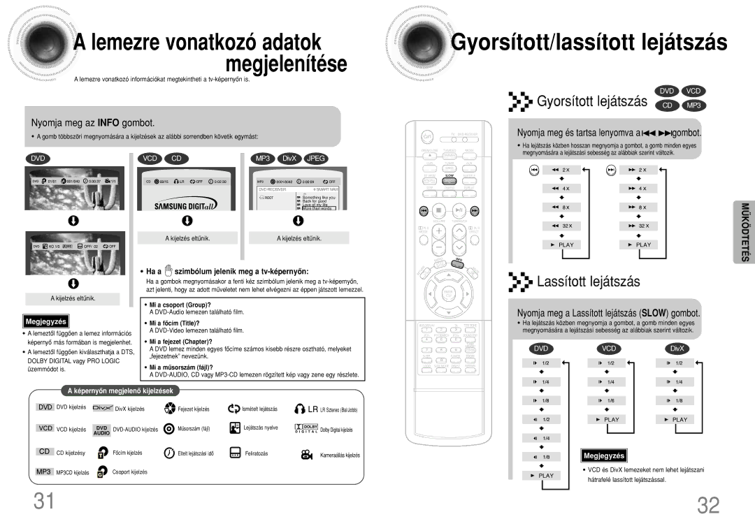 Samsung HTDS490RH/ELS manual Lemezre vonatkozó adatok, Megjelenítése, Nyomja meg az Info gombot 