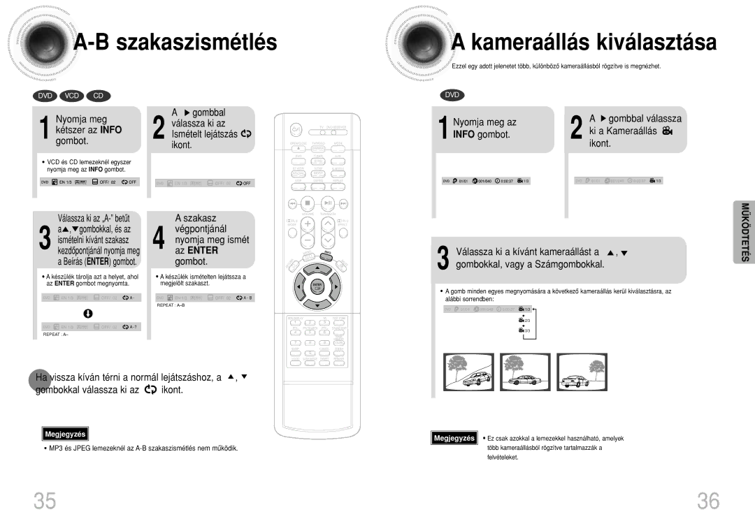 Samsung HTDS490RH/ELS manual Szakaszismétlés Kameraállás kiválasztása, Ismételt lejátszás ikont, Végpontjánál, Az Enter 