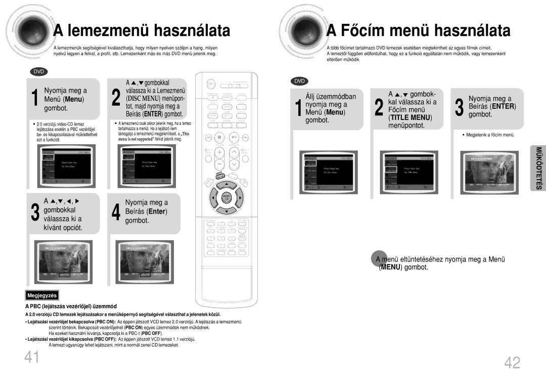 Samsung HTDS490RH/ELS manual Lemezmenü használata, Menüpontot, Válassza ki a Gombot Kívánt opciót 