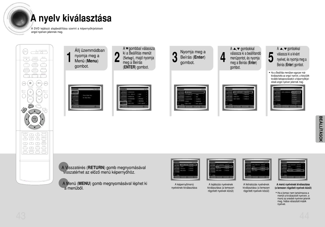 Samsung HTDS490RH/ELS manual Nyelv kiválasztása, Állj üzemmódban, Menü Menu Gombot, Gombot Gombokkal 