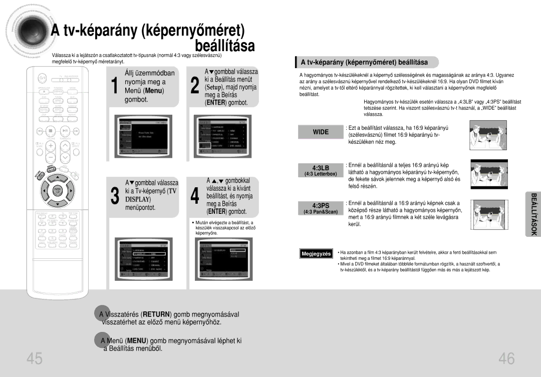 Samsung HTDS490RH/ELS manual Meg a Beírás, Tv-képarány képernyôméret beállítása, Enter gombot 