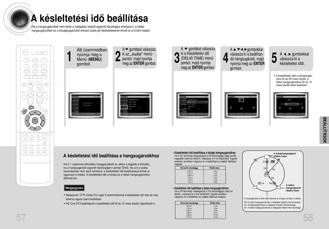 Samsung HTDS490RH/ELS manual Késleltetési idô beállítása, Dó hangsugárzót, majd nyomja meg az Enter gombot, Az „Audio menü 