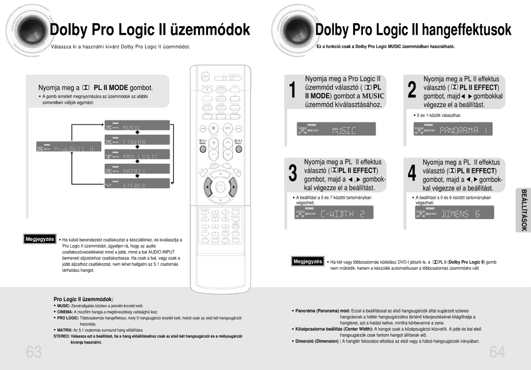 Samsung HTDS490RH/ELS manual Dolby Pro Logic II üzemmódok, Válassza ki a használni kívánt Dolby Pro Logic II üzemmódot 