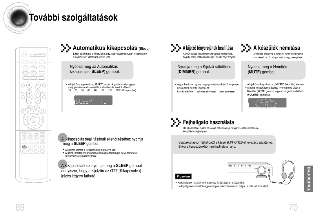 Samsung HTDS490RH/ELS manual További szolgáltatások, Nyomja meg az Automatikus kikapcsolás Sleep gombot 