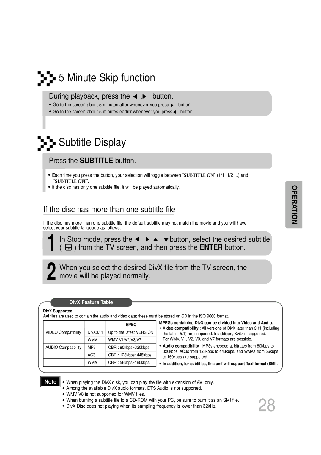 Samsung HTDS700RH/XFO, HTDS700RH/EDC manual During playback, press the , button, Press the Subtitle button, Stop mode, press 