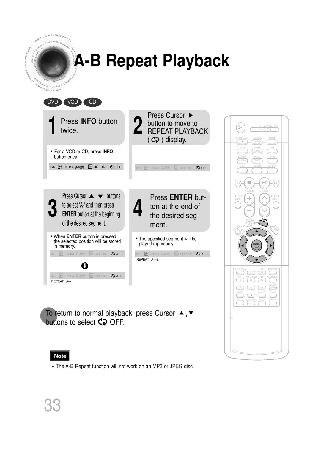 Samsung HTDS700RH/XFO, HTDS700RH/EDC, HTDS900RH/EDC manual Press Info button twice, Ton at the end, Desired seg, Ment 