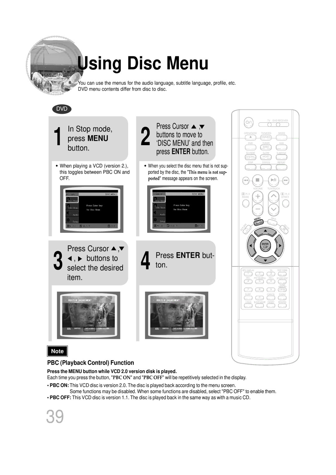 Samsung HTDS700RH/EDC, HTDS900RH/EDC manual Using Disc Menu, Stop mode, Press Cursor, Buttons to, Select the desired 