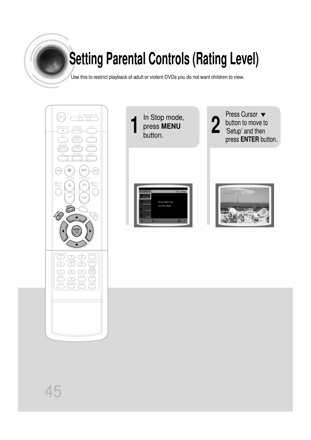 Samsung HTDS900RH/EDC, HTDS700RH/EDC, HTDS700RH/ELS, HTDS900RH/XFO, HTDS700RH/XFO manual Setting Parental Controls Rating Level 