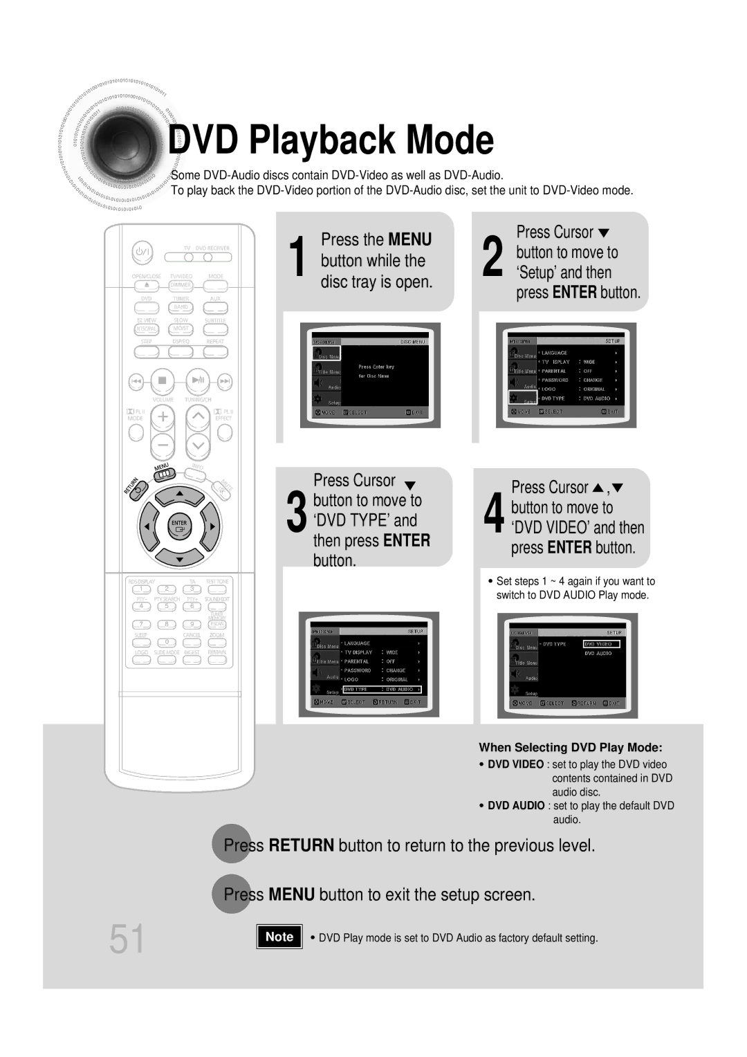 Samsung HTDS700RH/ELS, HTDS700RH/EDC, HTDS900RH/EDC manual DVD Playback Mode, Press the Menu, When Selecting DVD Play Mode 