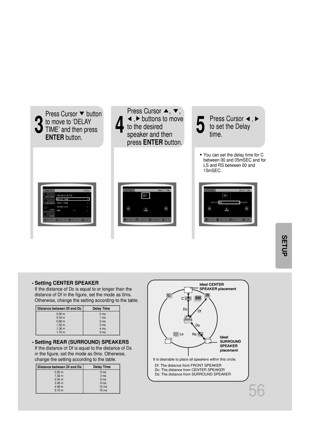 Samsung HTDS700RH/ELS, HTDS700RH/EDC, HTDS900RH/EDC, HTDS900RH/XFO Setting Center Speaker, Setting Rear Surround Speakers 