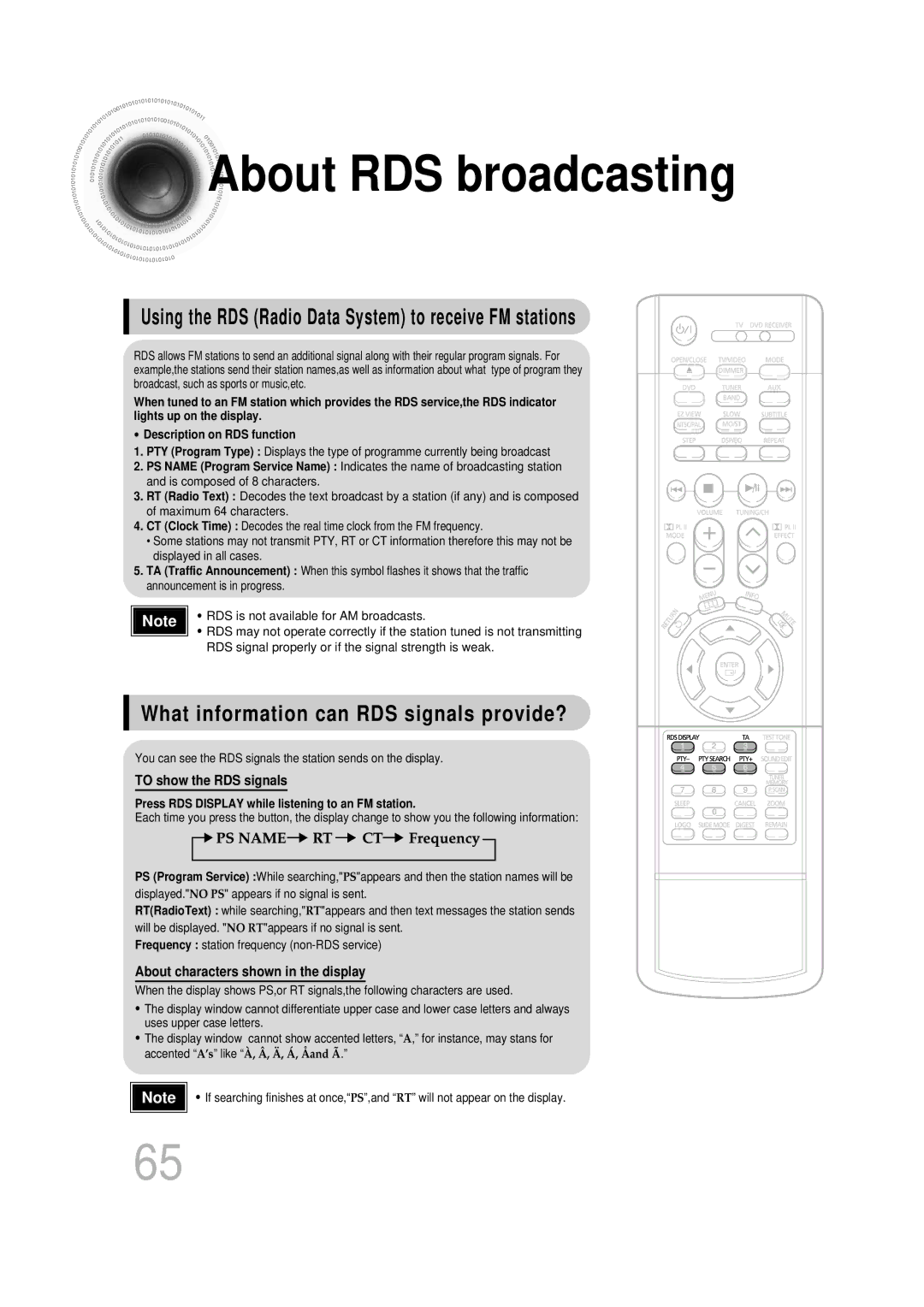 Samsung HTDS900RH/EDC, HTDS700RH/EDC manual About RDS broadcasting, Using the RDS Radio Data System to receive FM stations 