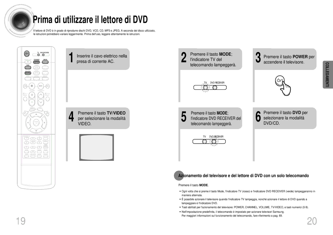 Samsung HTDS700RH/XFO manual Prima di utilizzare il lettore di DVD, Premere il tasto Power per accendere il televisore 