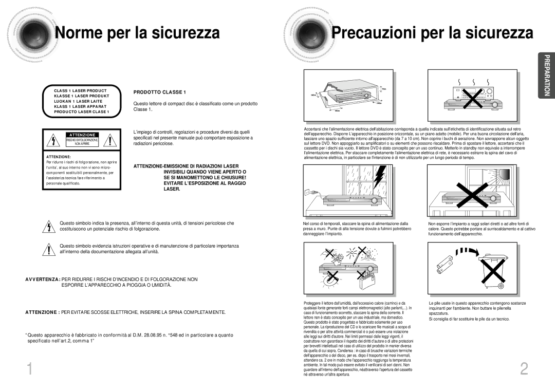 Samsung HTDS900RH/XFO, HTDS700RH/EDC, HTDS900RH/EDC manual Norme per la sicurezza Precauzioni per la sicurezza, Attenzione 