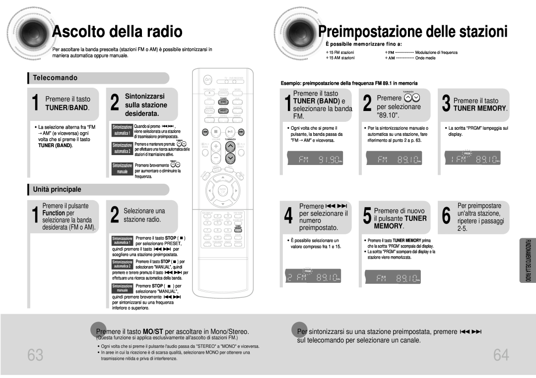 Samsung HTDS900RH/EDC manual Ascolto della radio, Preimpostazione delle stazioni, Telecomando, Premere il tasto, Tuner/Band 