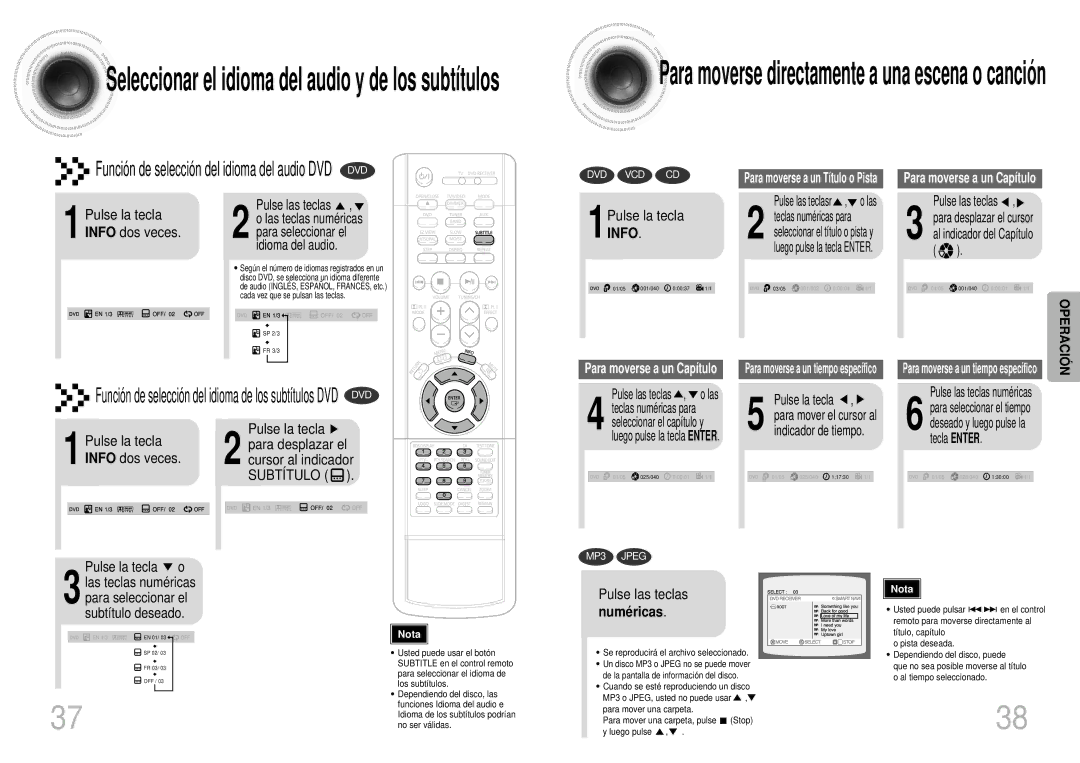 Samsung HTDS700RH/EDC, HTDS900RH/EDC manual 1Pulse la tecla Info, Pulse la tecla o, Numé ricas 