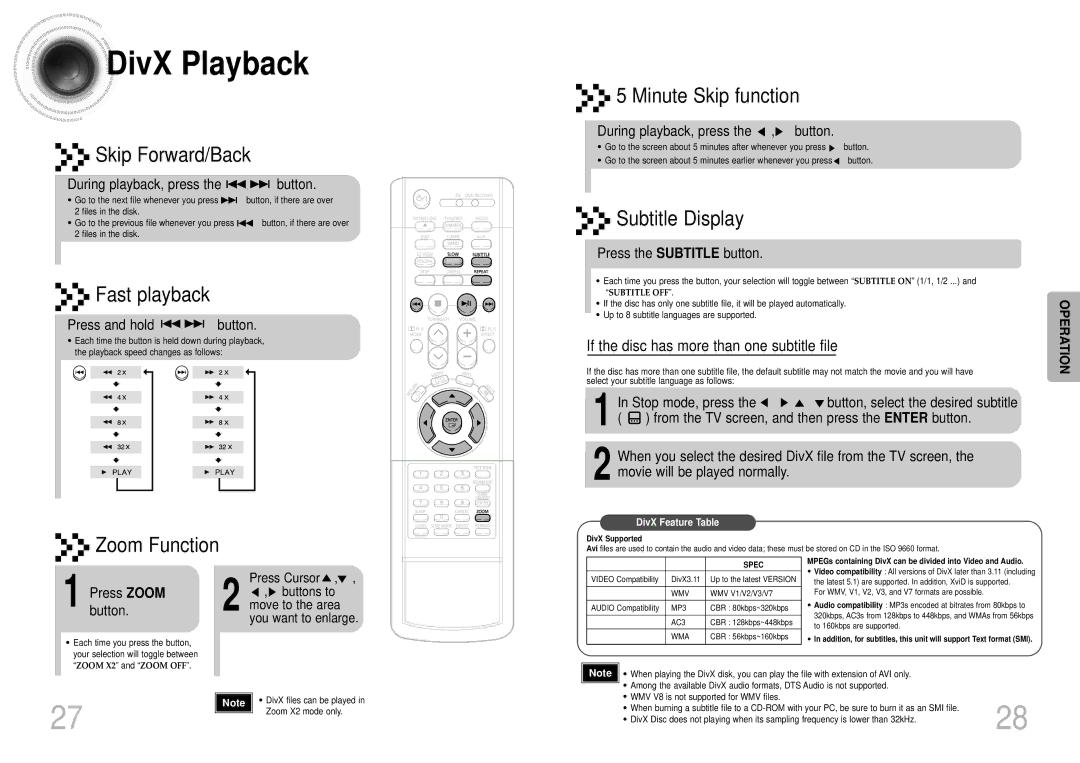 Samsung HTDS700TH/FES manual DivX Playback 