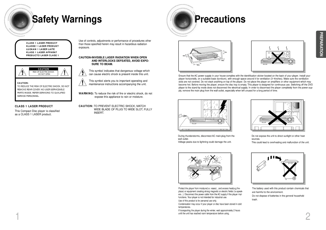 Samsung HTDS700TH/FES manual Safety Warnings Precautions, Class 1 Laser Product 