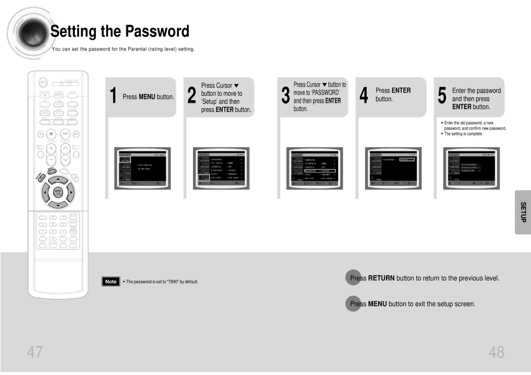 Samsung HTDS700TH/FES manual Setting the Password, Press Menu button, Press Cursor button to 