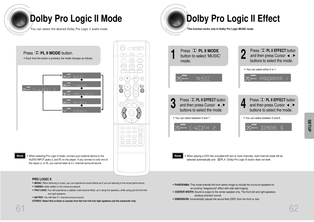 Samsung HTDS700TH/FES manual Dolby Pro Logic II Mode, Dolby Pro Logic II Effect 