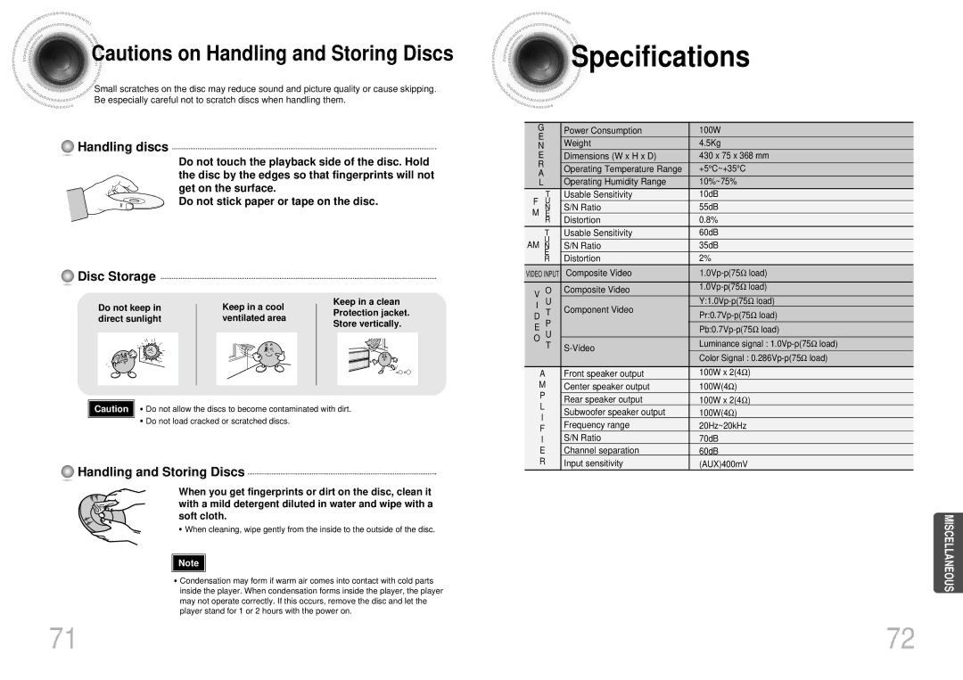 Samsung HTDS700TH/FES manual Specifications 