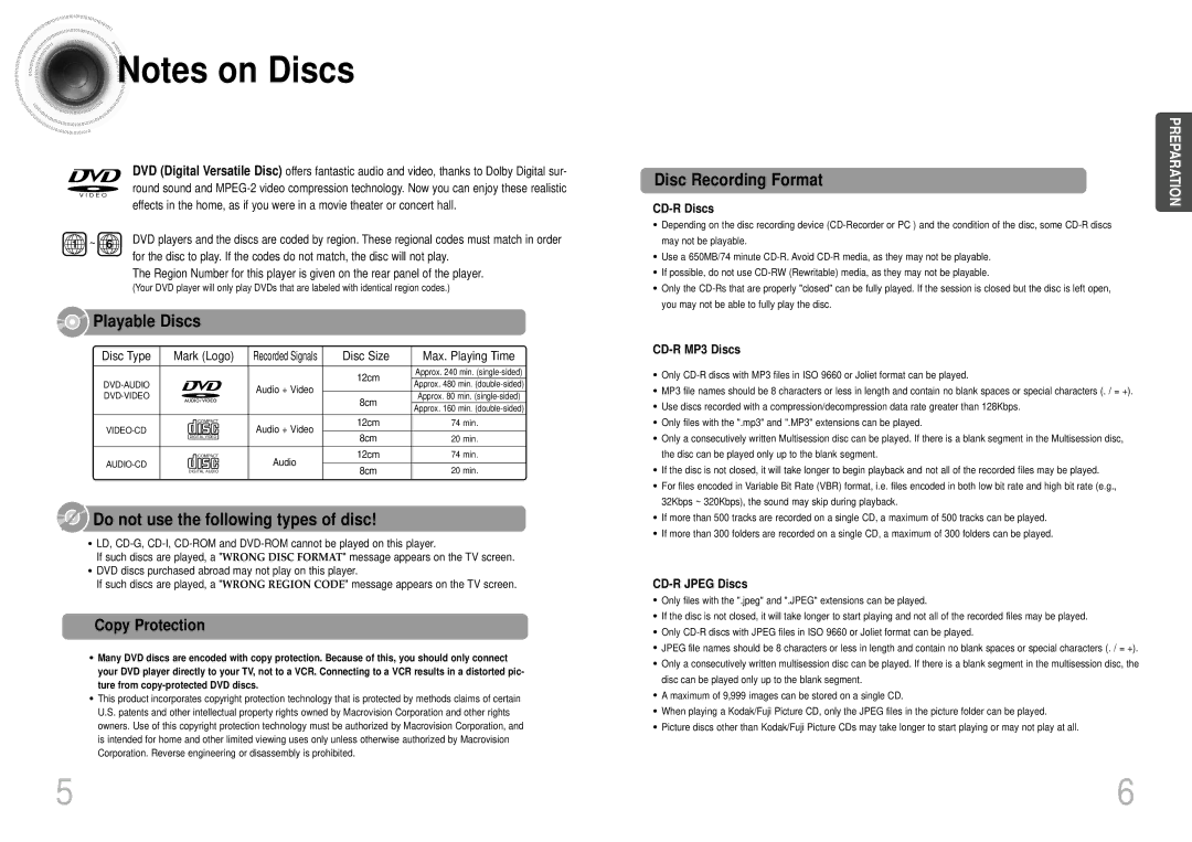 Samsung HTDS700TH/FES manual Copy Protection, CD-R Discs, CD-R MP3 Discs, CD-R Jpeg Discs 