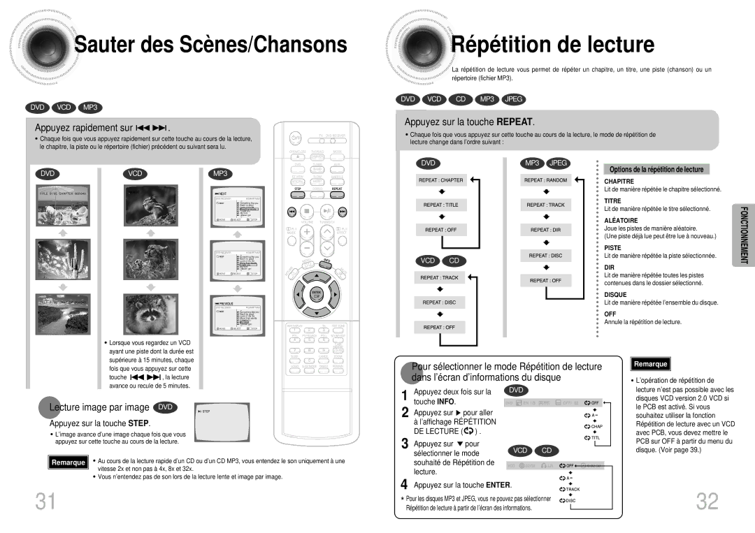 Samsung HTDS900RH/XFO, HTDS900RH/EDC manual Ré pé tition de lecture, Sauter des Scè nes/Chansons, Appuyez rapidement sur 