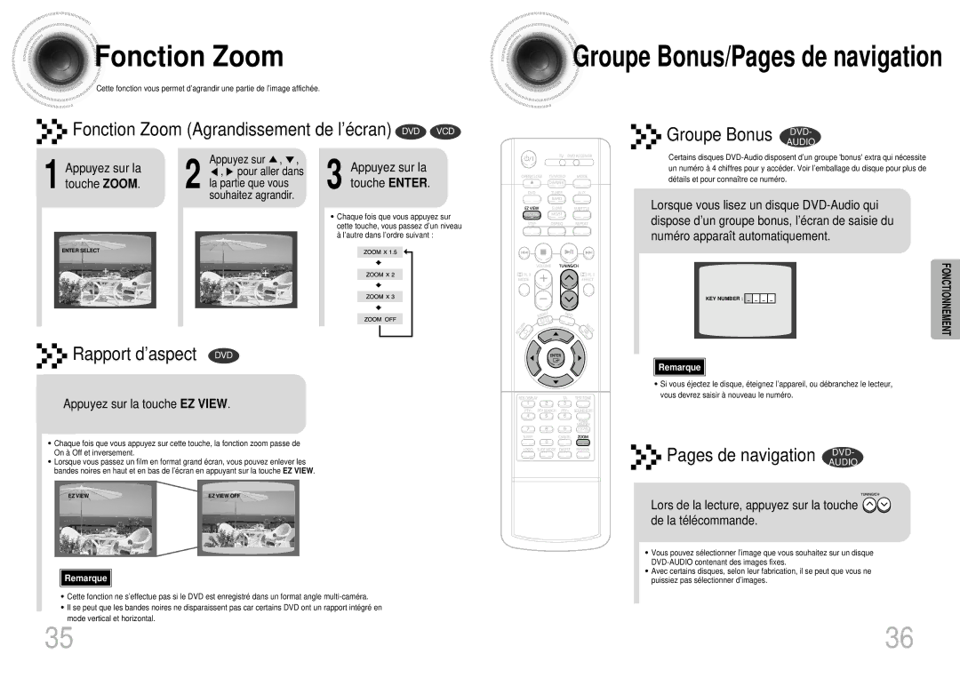 Samsung HTDS700RH/ELS, HTDS900RH/EDC, HTDS900RH/XFO Fonction Zoom, Appuyez sur la touche Zoom, Appuyez sur la touche Enter 