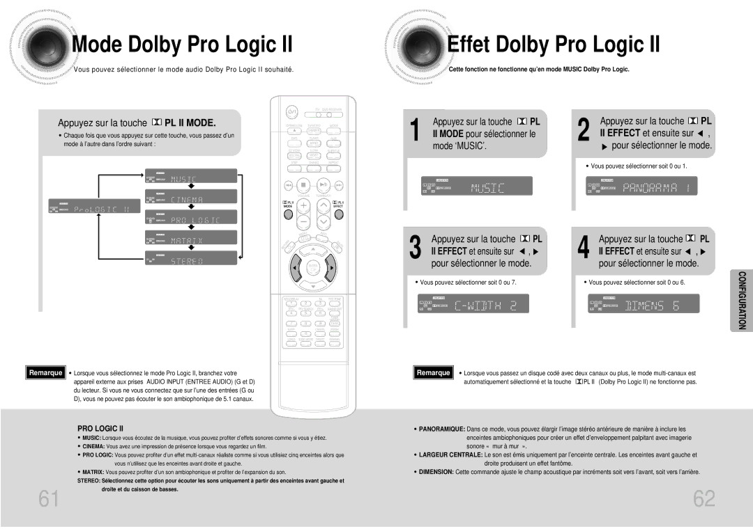 Samsung HTDS900RH/XFO, HTDS900RH/EDC, HTDS700RH/ELS manual Mode Dolby Pro Logic, Effet Dolby Pro Logic, Appuyez sur la touche 