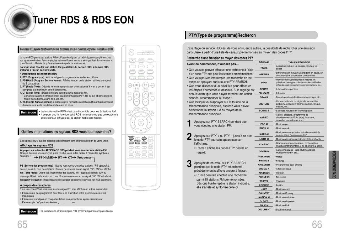 Samsung HTDS700RH/ELS, HTDS900RH/EDC Tuner RDS & RDS EON, PTYType de programmeRecherch, Avant de commencer, n’oubliez pas… 