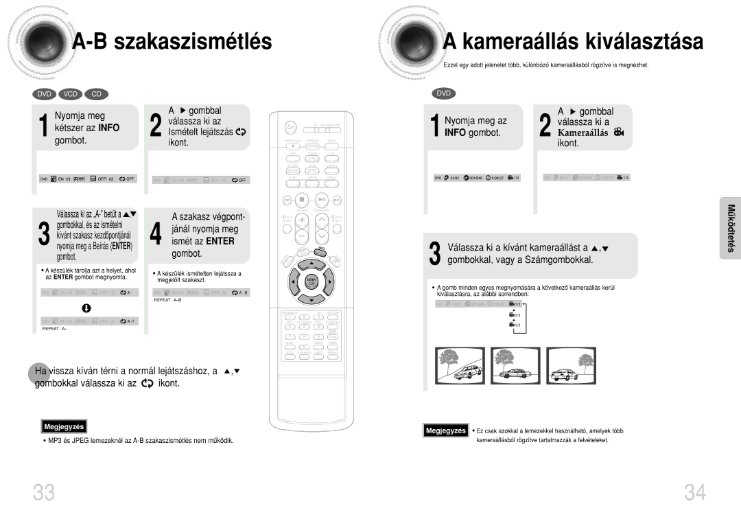 Samsung HTDS900RH/EDC, HTDS700RH/ELS manual Szakaszismétlés Kameraállás kiválasztása 