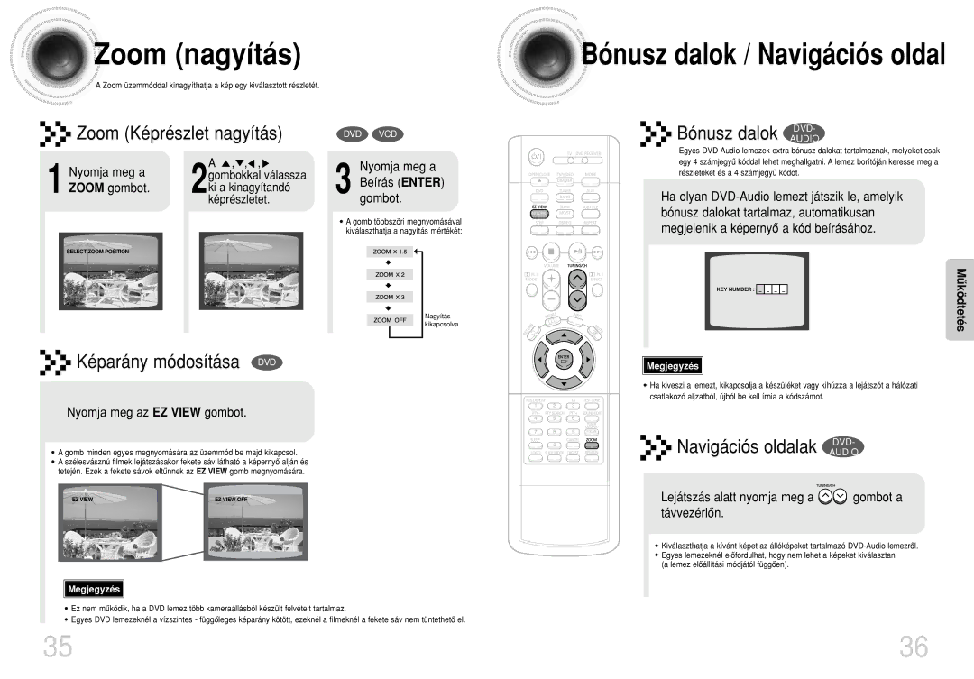 Samsung HTDS700RH/ELS manual Zoom nagyítás, Nyomja meg az EZ View gombot, Lejátszás alatt nyomja meg a gombot a távvezérlôn 