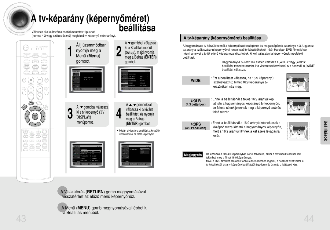 Samsung HTDS700RH/ELS, HTDS900RH/EDC manual Beállítása, Tv-képarány képernyôméret beállítása 