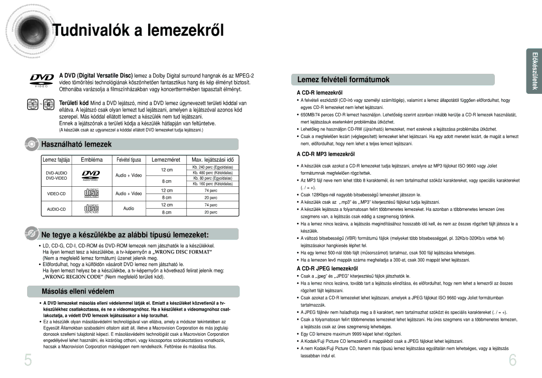 Samsung HTDS900RH/EDC manual Tudnivalók a lemezekrôl, Másolás elleni védelem, Embléma, Lemezméret, Max. lejátszási idô 